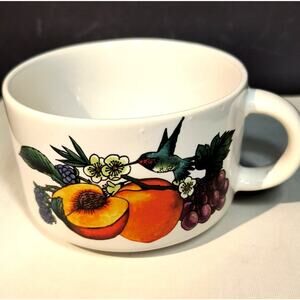 1127.  Soup Mug with Peaches and Hummingbird